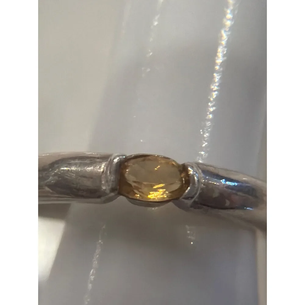 Sterling Silver Citrine Ring Yellow Gemstone Band Size 6.5